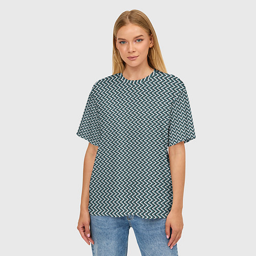Женская футболка оверсайз Треугольные полосы бело-бирюзовый / 3D-принт – фото 3