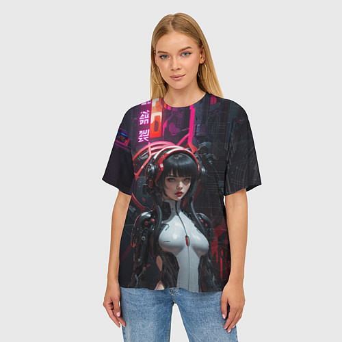 Женская футболка оверсайз Девушка в углепластиковой бороне / 3D-принт – фото 3