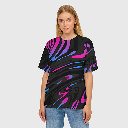 Женская футболка оверсайз Неоновые разводы - фиолетовый / 3D-принт – фото 3