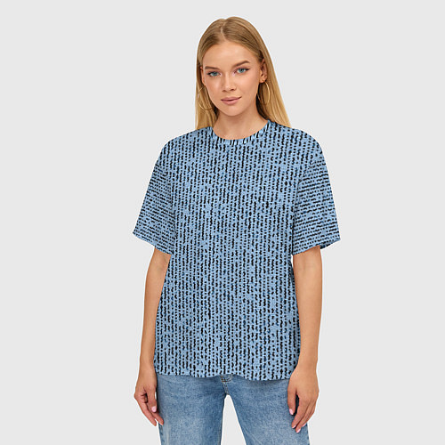 Женская футболка оверсайз Голубой с чёрным мелкая мозаика / 3D-принт – фото 3
