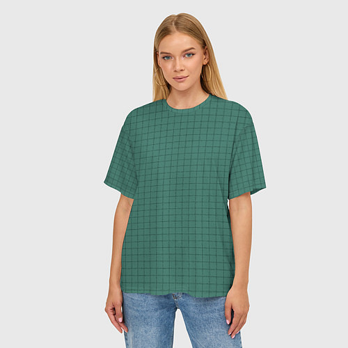Женская футболка оверсайз Патиново-зелёный в клетку / 3D-принт – фото 3