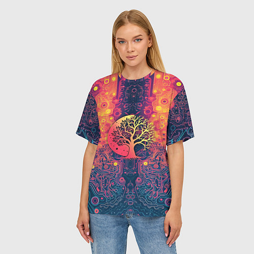 Женская футболка оверсайз Логотип кибернетического дерева / 3D-принт – фото 3