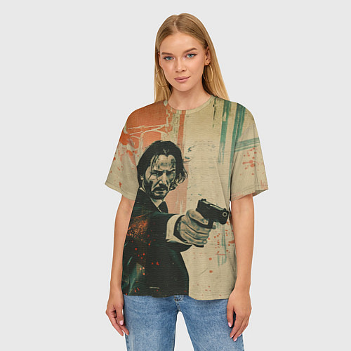 Женская футболка оверсайз Джон Уик с пистолетом / 3D-принт – фото 3