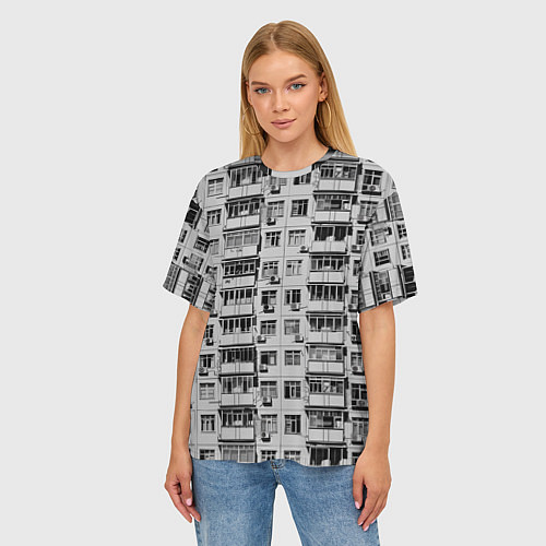 Женская футболка оверсайз Панелька в черно-белых тонах / 3D-принт – фото 3
