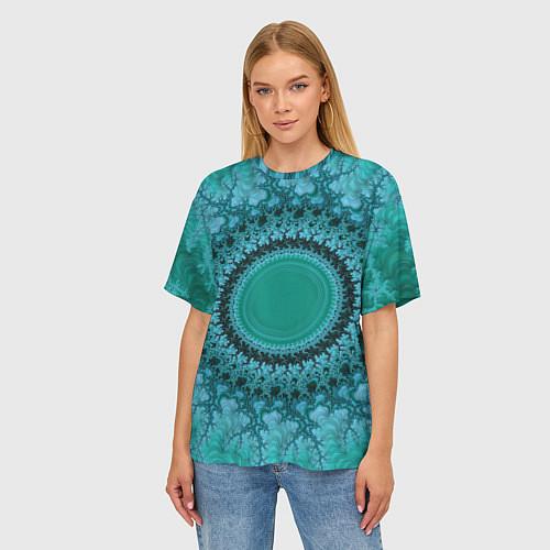 Женская футболка оверсайз Круговой фрактал / 3D-принт – фото 3