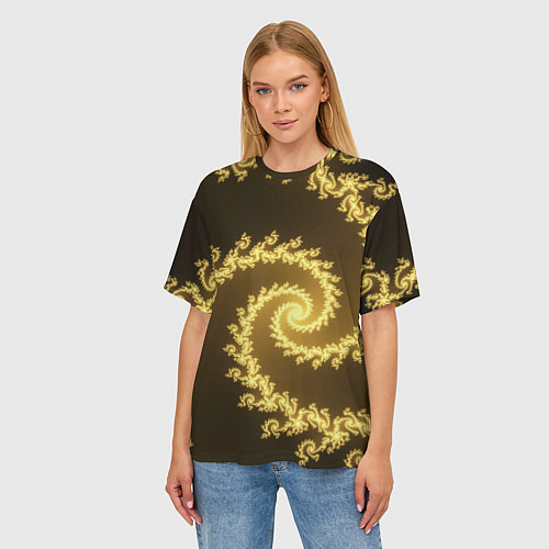 Женская футболка оверсайз Желтая спираль фракталов / 3D-принт – фото 3