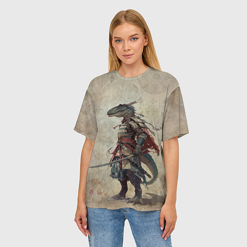 Женская футболка оверсайз Самурай динозавр / 3D-принт – фото 3
