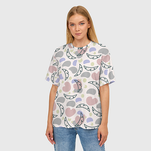 Женская футболка оверсайз Пятна и листья / 3D-принт – фото 3