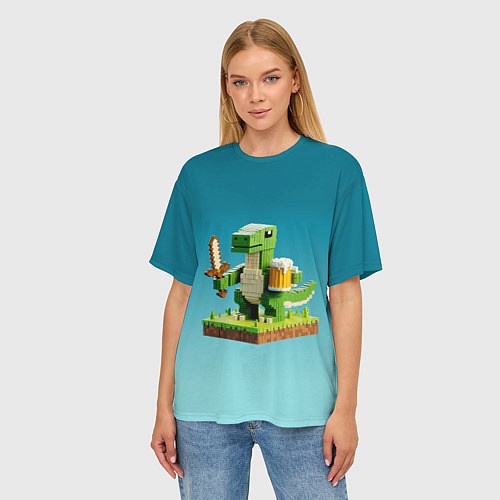 Женская футболка оверсайз Пивозаврик с кружкой пива - Майнкрафт / 3D-принт – фото 3
