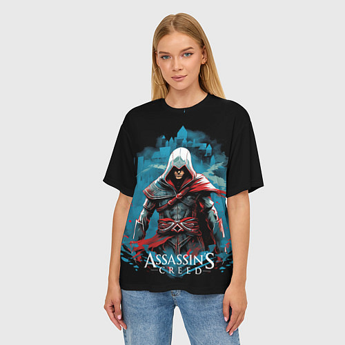 Женская футболка оверсайз Assassins creed холодный фон / 3D-принт – фото 3