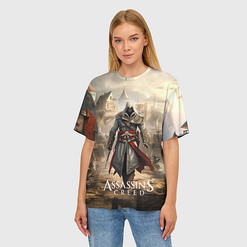 Женская футболка оверсайз Assassins creed старый город / 3D-принт – фото 3
