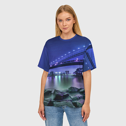 Женская футболка оверсайз Вечерняя Америка - мост / 3D-принт – фото 3