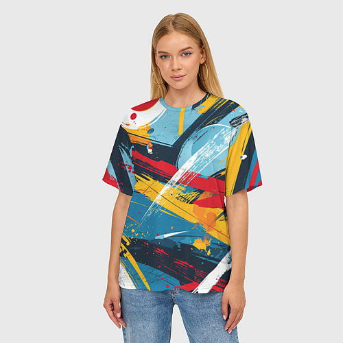 Женская футболка оверсайз Цветные мазки красок / 3D-принт – фото 3