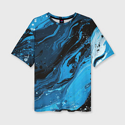 Футболка оверсайз женская Черно-синяя абстракция геометрическая, цвет: 3D-принт