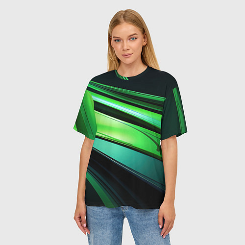 Женская футболка оверсайз Абстрактные геометрические плавные линии минимализ / 3D-принт – фото 3