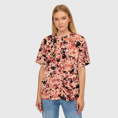 Женская футболка оверсайз Абстракция персиковый пятнистый / 3D-принт – фото 3
