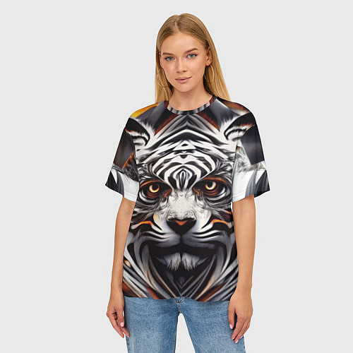 Женская футболка оверсайз Абстракция: тигр / 3D-принт – фото 3
