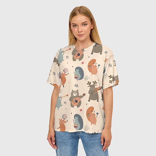 Женская футболка оверсайз Животные с инструментами / 3D-принт – фото 3