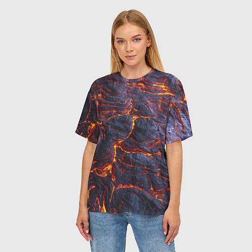 Женская футболка оверсайз Вулканическая лава / 3D-принт – фото 3