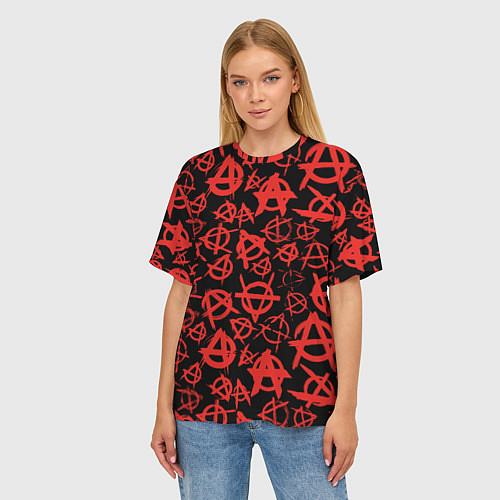 Женская футболка оверсайз Узор анархия красный / 3D-принт – фото 3