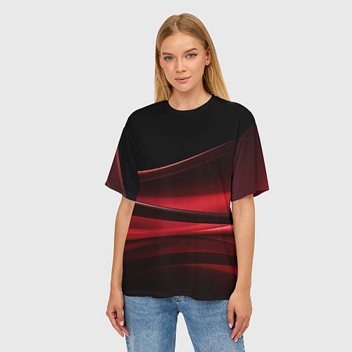Женская футболка оверсайз Темная красная абстракция на черном фоне / 3D-принт – фото 3