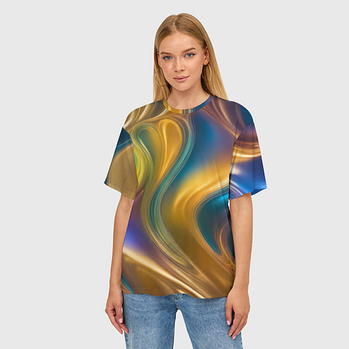Женская футболка оверсайз Жидкий разноцветный металл / 3D-принт – фото 3
