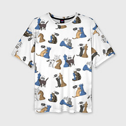 Футболка оверсайз женская Котики и шахматы белый, цвет: 3D-принт