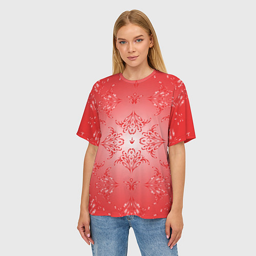 Женская футболка оверсайз Красный симметричный узор / 3D-принт – фото 3