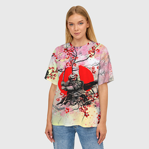 Женская футболка оверсайз Samurai v sakure / 3D-принт – фото 3