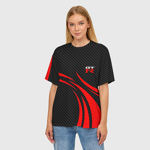 Женская футболка оверсайз GTR Nissan - Carbon and red / 3D-принт – фото 3
