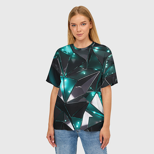 Женская футболка оверсайз Геометрическая абстракция Блестящие грани / 3D-принт – фото 3