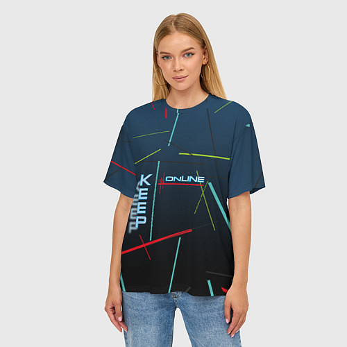 Женская футболка оверсайз Разноцветные линии - keep online / 3D-принт – фото 3