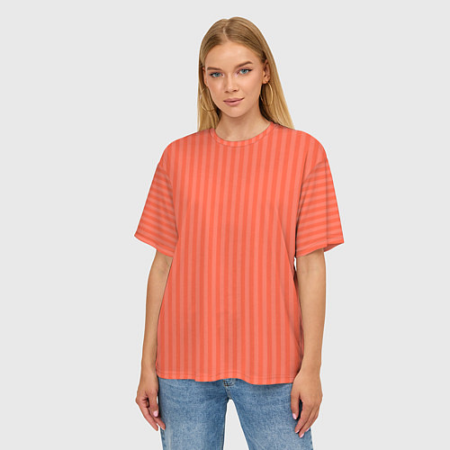 Женская футболка оверсайз Полосатый розово-оранжевый / 3D-принт – фото 3
