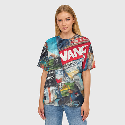 Женская футболка оверсайз Vanguard collage - ai art patchwork / 3D-принт – фото 3