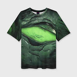 Женская футболка оверсайз Разрез на зеленой абстракции