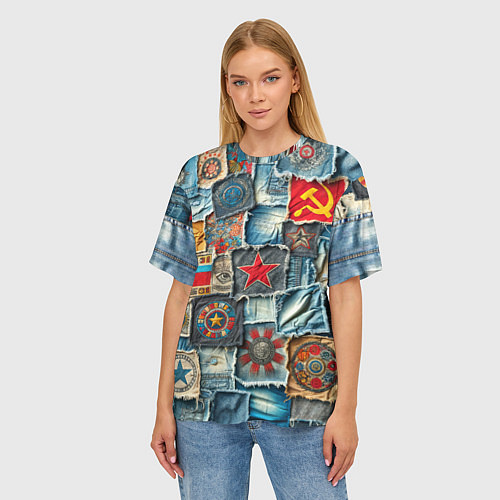 Женская футболка оверсайз Ретро пэчворк СССР / 3D-принт – фото 3