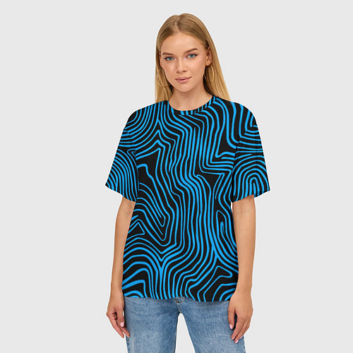 Женская футболка оверсайз Синие линии узор / 3D-принт – фото 3