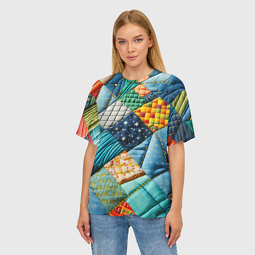 Женская футболка оверсайз Лоскутное одеяло - пэчворк / 3D-принт – фото 3