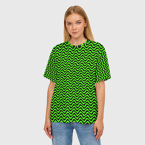 Женская футболка оверсайз Искажённые полосы кислотный зелёный / 3D-принт – фото 3