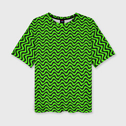 Женская футболка оверсайз Искажённые полосы кислотный зелёный