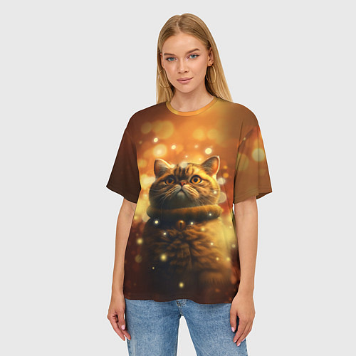 Женская футболка оверсайз Толстый кот - Экзот / 3D-принт – фото 3