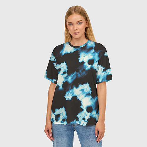 Женская футболка оверсайз Чёрно синий тай дай / 3D-принт – фото 3
