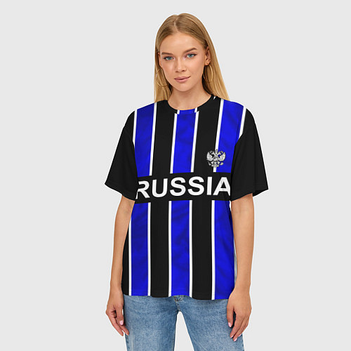 Женская футболка оверсайз Россия- черно-синяя униформа / 3D-принт – фото 3