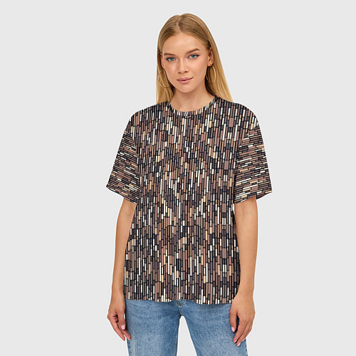Женская футболка оверсайз Светло-коричневый паттерн полосочки / 3D-принт – фото 3