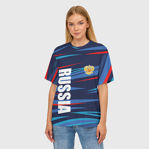 Женская футболка оверсайз Россия - blue stripes / 3D-принт – фото 3