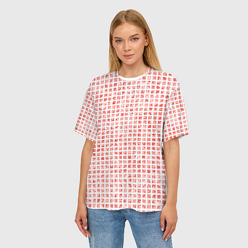 Женская футболка оверсайз Паттерн маленькая красная мозаичная плитка / 3D-принт – фото 3