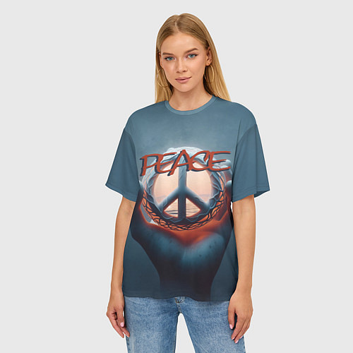 Женская футболка оверсайз Знак мира в ладони / 3D-принт – фото 3