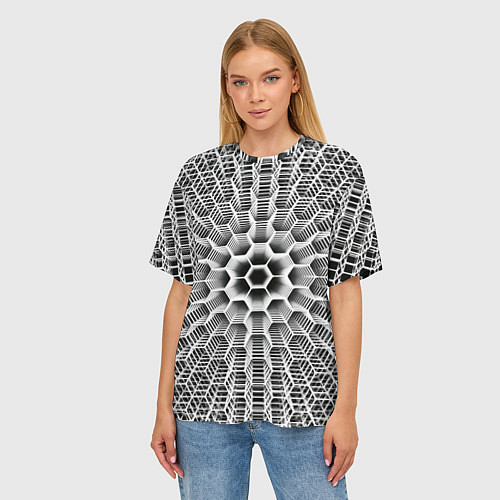 Женская футболка оверсайз Бесконечный гексагональный каркас / 3D-принт – фото 3
