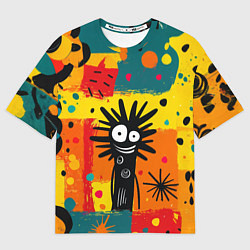 Футболка оверсайз женская Красочная абстракция с черным персонажем, цвет: 3D-принт