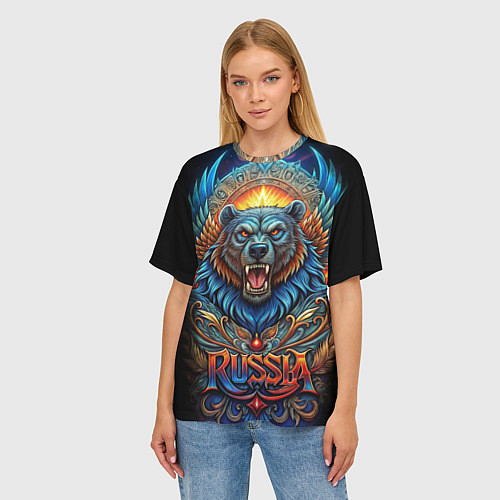 Женская футболка оверсайз Суровый русский медведь / 3D-принт – фото 3